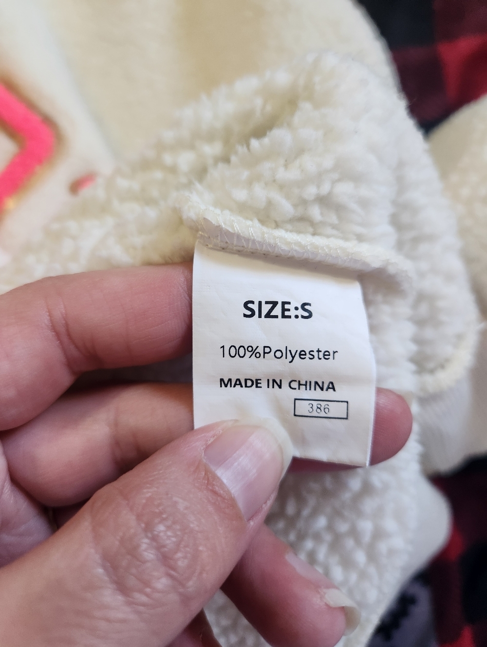 HOWDY Sherpa Fleece Pullover Sweater Pink Sequin Patch Cream Teddy Oversized S - Picture 5 of 6